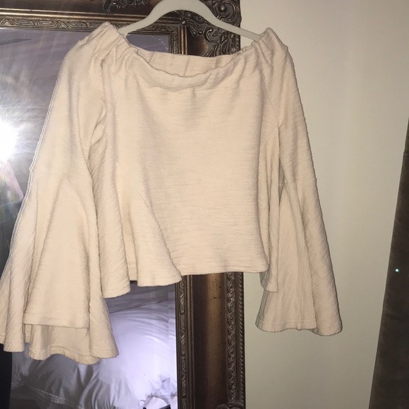 Moon River Tops - Sandy Off the Shoulder Cropped Long Sleeve